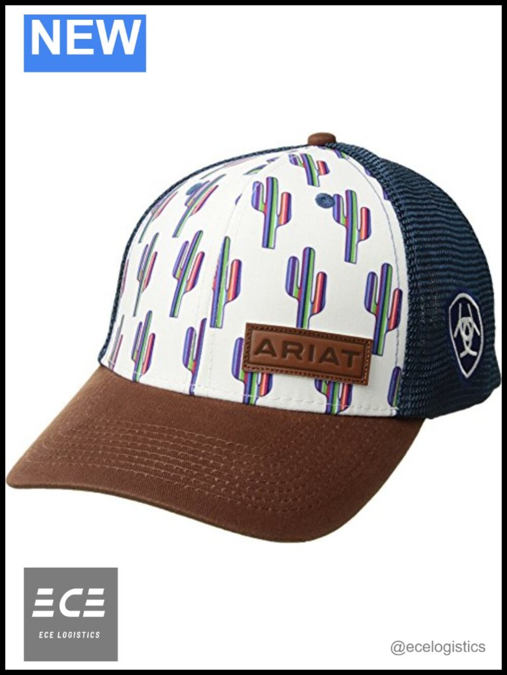 ARIAT Cactus Print Cap with Faux Leather Patch Mesh Back Snapback